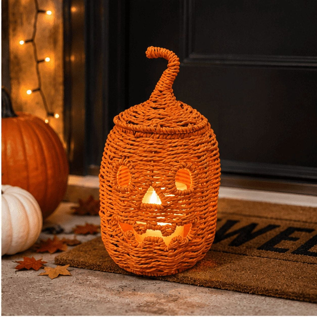Handwoven Wicker Pumpkin Jack-O'-Lantern Style B-4
