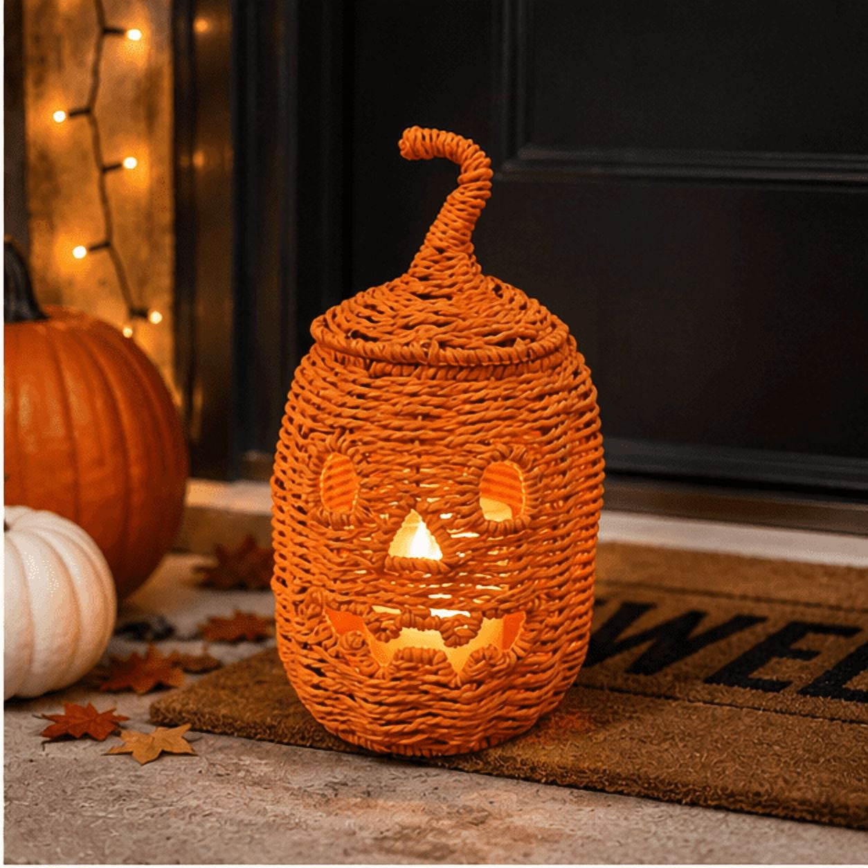 Handwoven Wicker Pumpkin Jack-O'-Lantern Style B-4