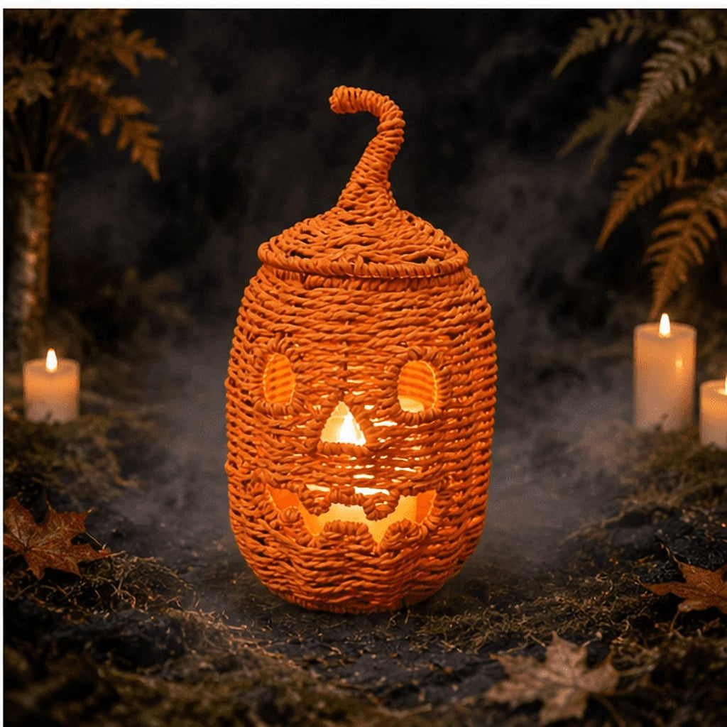 Handwoven Wicker Pumpkin Jack-O'-Lantern Style B-6